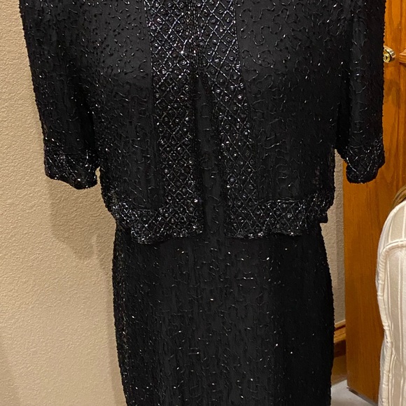 Vintage BRILLIANTE 100% SILK Beaded Cocktail Gown With Attached Jacket  size PXL - Picture 2 of 10